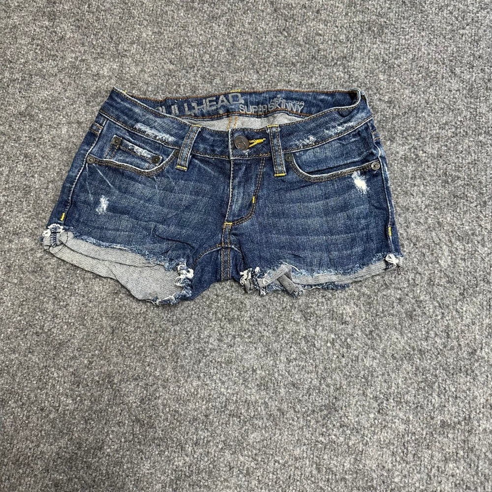 Bullhead Denim Shorts Womens Size 00 Dark Wash Distressed Hermosa Super Skinny